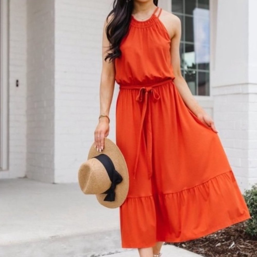 NWT! Ann Taylor Loft Long Maxi Halter Dress orange (xs petite)